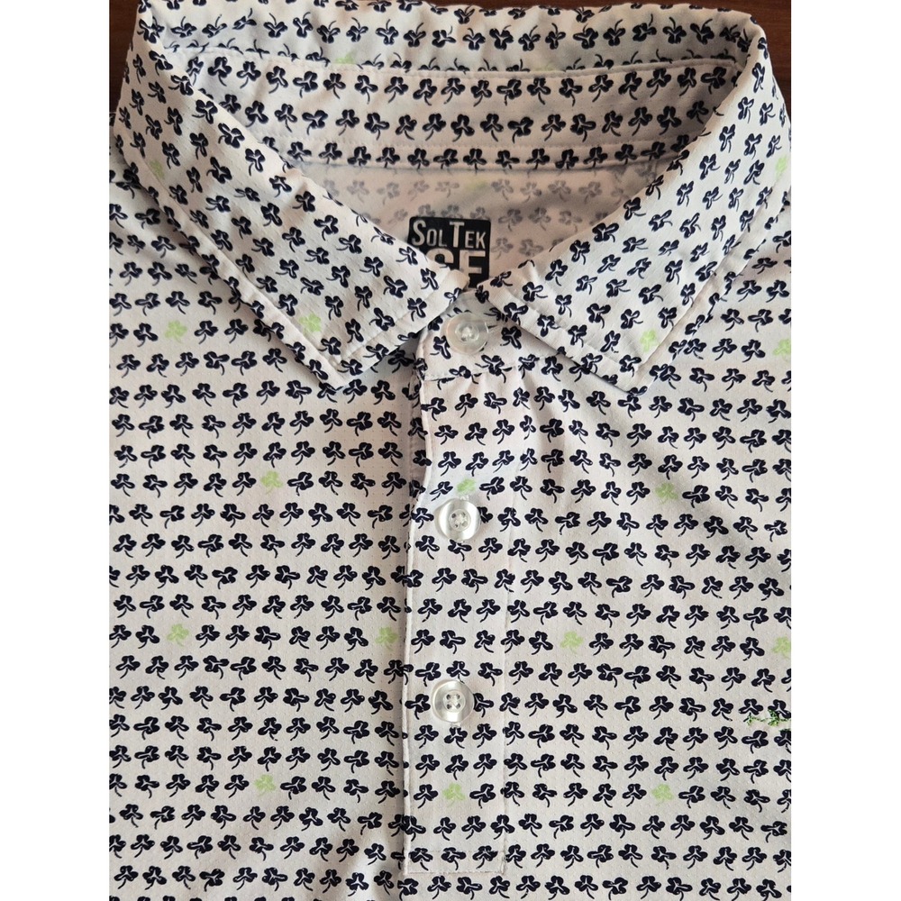 SanSoleil SolTek ICE Mens Large Polo Shirt Shamrock Print UV50 Cooling